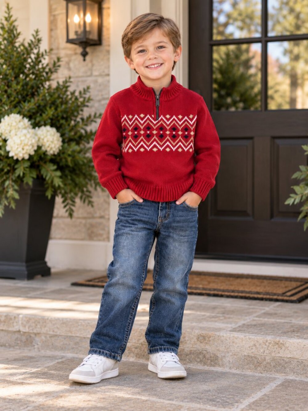 NWT Toddler Boy Outfit Set 4T Carter’s Red Fair Isle Sweater OshKosh Jeans